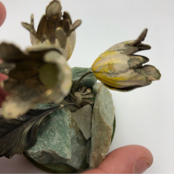 Vtg Art Of Frank Mosse Enameled Tulip Flowers Sculpture On Natural Rock Yellow - Picture 6 of 12